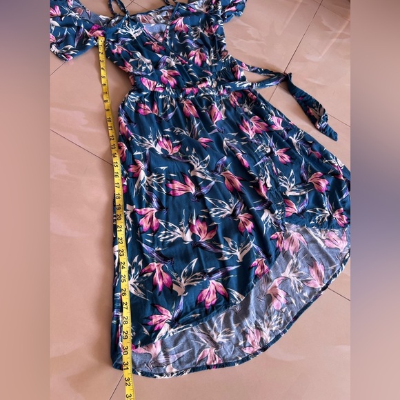 Xhilaration Floral Shoulder Off Dress, Size M Open , Tie One Button Summer Beach - Picture 8 of 16